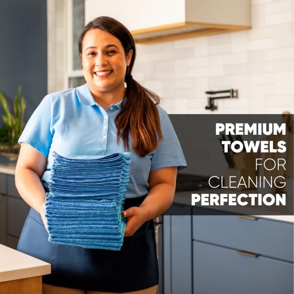 MW Pro Multi-Surface Microfiber Towel – 12 Pack | Premium Cleaning Cloth | Clean, Buff, Dust, Polish, Absorb | Large 16"x16" (Blue)