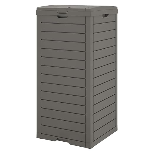 NUNU LAB 31 Gal Outdoor Trash Can with Lid - Heavy Duty Waterproof Resin, Removable Drip Tray, Fits 33-40 Gallon Bags - Large Garbage Bin for Patio, Backyard, Deck
