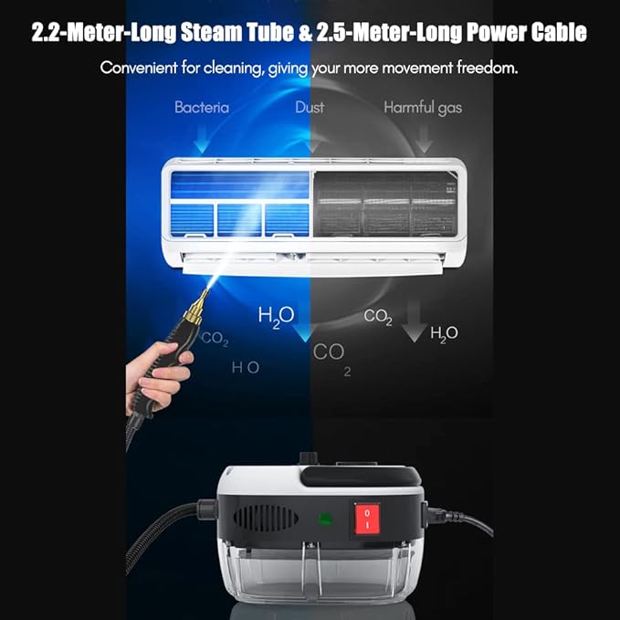 2500W Portable Handheld Steam Cleaner, High Temperature Pressurized Steam Cleaning Machine with Brush Heads for Kitchen Furniture Bathroom Car, US Plug 110V (White)