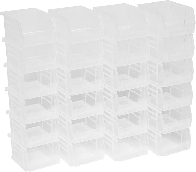 Akro-Mils 30210 AkroBins Plastic Storage Bins, Space-Saving Stackable Bins for Garage, Pantry, Craft Organization, 5-" x 4-" x 3-", Clear, 24-Pack