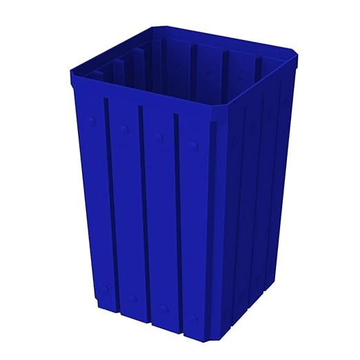 32 Gallon Square Slatted 100% Recycled Plastic Heavy-Duty Commercial Outdoor or Indoor Trash Can with Push Top Lid | Great for Schools and Businesses - Blue