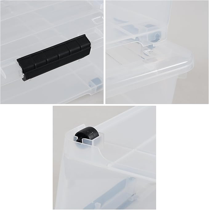 4 Pack 20 L Plastic Under Bed Storage Box with Lid, Clear Plastic Storage Bins Under Bed with Wheels