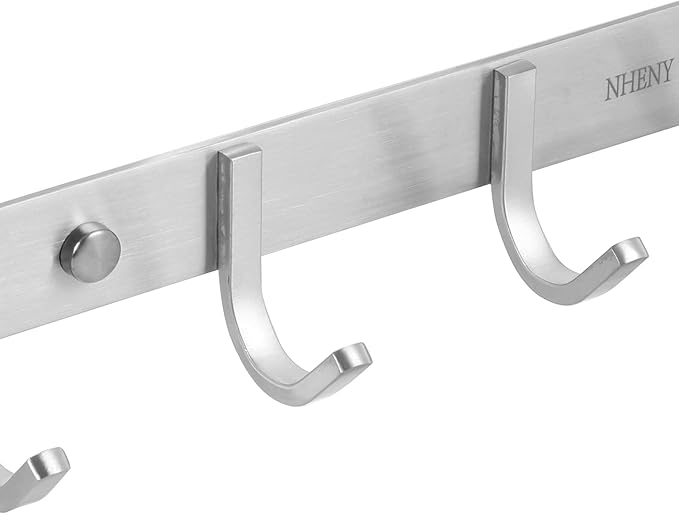 Coat Hook Rack Hanger –Towel Hook Rail with 5 Hooks 13-Inch Wall Mounted for Bedroom, Bathroom, Hallway, Garage, Garden, Office, 304 Stainless Steel Brushed Nickel, Easy Installation (Silver)