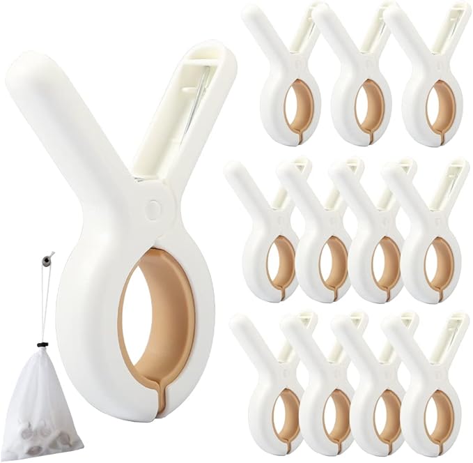 12 PCS Beach Towel Clip, Cloth Pins, Quilt Drying Clip, Plastic Clothespins, Strong Grip Holder to Dry Laundry on Clothesline and Hanging Rack(Small)