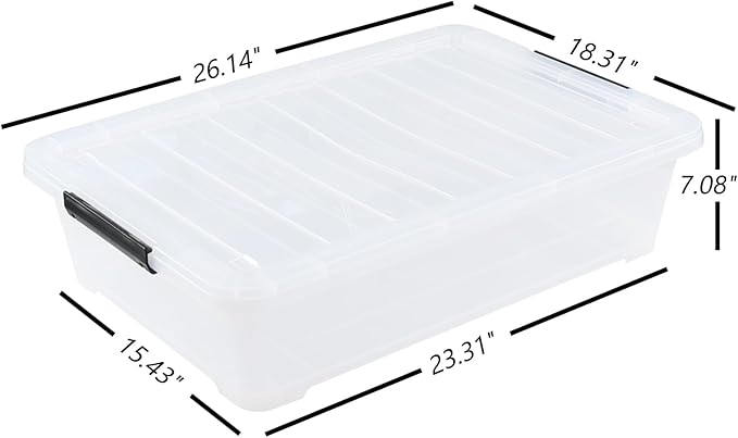 Rosebloom 40 Quart Plastic Under Bed Storage Bins with Lid, Clear Storage Containers Under Bed, 3 Packs
