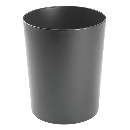 mDesign Round Metal Small 1.7 Gallon Recycle Trash Can Wastebasket, Garbage Container Bin for Bathrooms, Kitchen, Bedroom, Home Office - Durable Stainless Steel - Mirri Collection - Graphite Gray