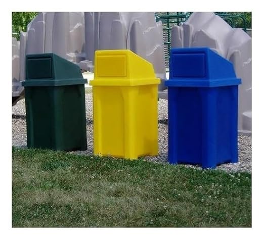 32 Gallon Square 100% Recycled Plastic Heavy Duty Outdoor Trash Can with Push Lid - Great for Schools and Businesses - Green Granite