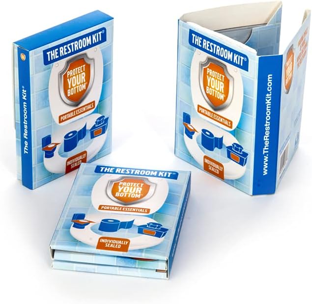 The Restroom Kit Great for travel (3-Pack) Portable Disposable Oversized Toilet Seat Cover, 3ft 3Ply Toilet Paper, Hand & Flushable Tush Wipe.