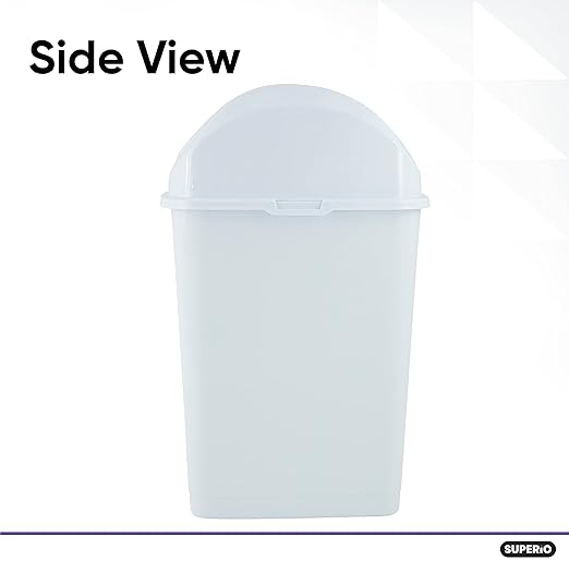 Superio Medium Trash Can with Lid 4.5 Gallon Plastic Swing Top Garbage Can Slim Waste Bin for Under Sink/Cabinet, Laundry Room, Kitchen, Office, Bedroom, Bathroom, College Dorm, 18 Qt, White, 2