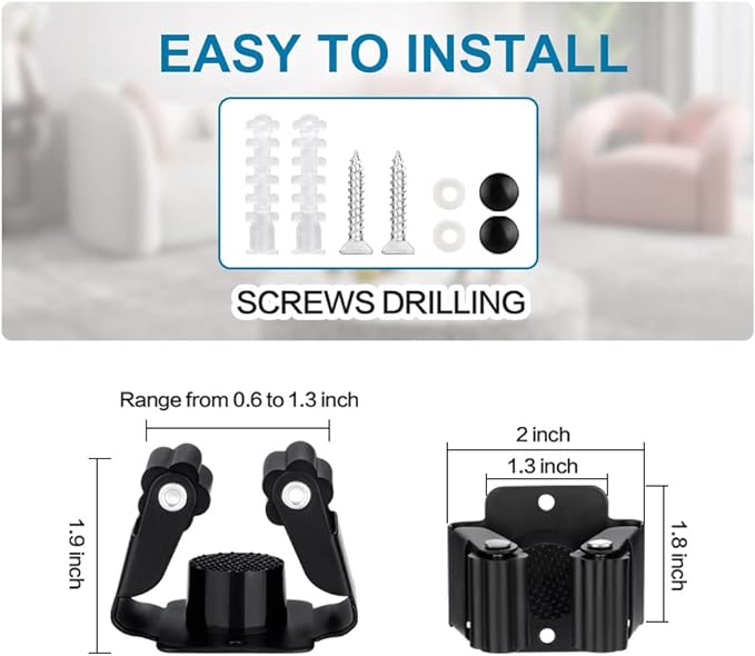 9PCS Broom and Mop Holder, Heavy Duty Garden Tool Organizer Rack Rake and Shovel Handle, Stainless Steel Mop Hanger. Screws for Wall Mounted. Silver.
