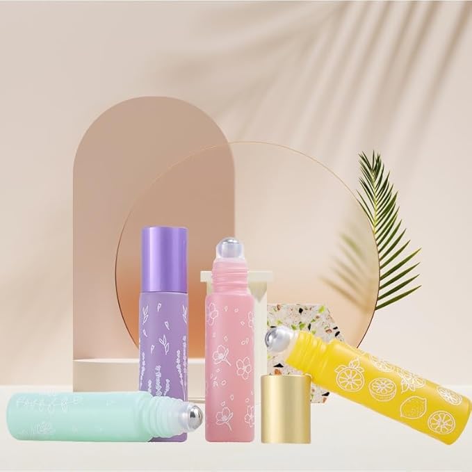 10 Pcs Purple Glass Essential Oil Roller Bottles, 10ml Refillable Roll-on Bottles with Stainless Steel Roller Balls for Essential Oils, Perfume, Lip Gloss, Lip Balms