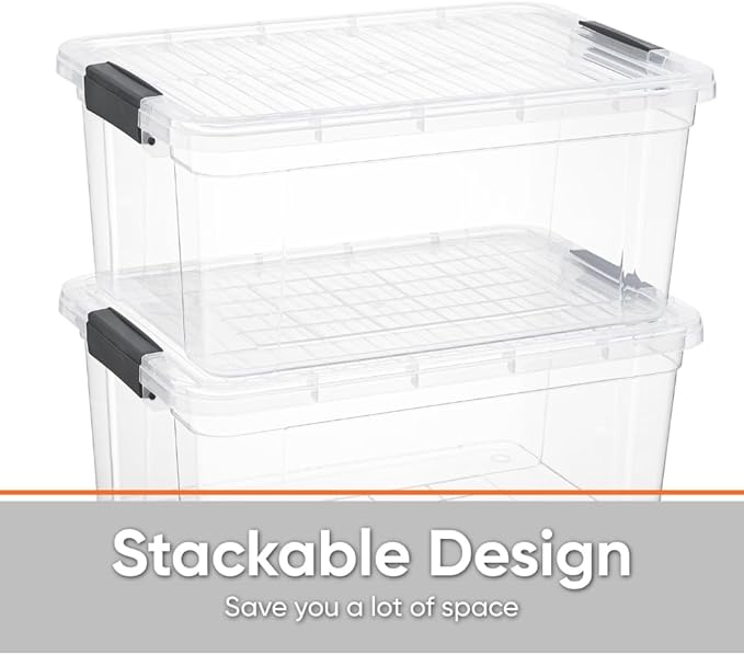 Superio Storage Bins with Lids, Clear Plastic Containers for Organizing, Stackable Totes, BPA Free, Odor Free, Organizer Boxes for Home, and Dorm (2 Pack, 36 Qt)