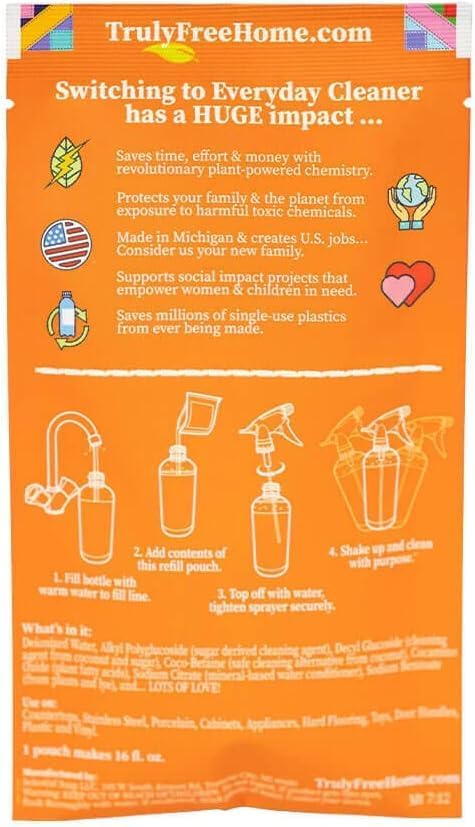 Truly Free Everyday Cleaner - Multipurpose Cleaner Spray, Kitchen Counter Cleaner, Natural Cleaning Products, Multi-Surface Household Solution - Pack of 3