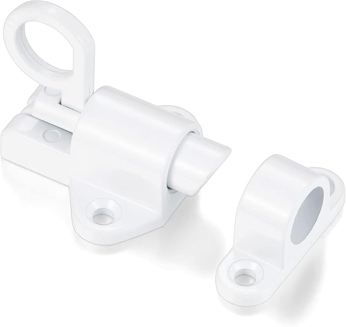 2 Packs Self-Closing Latches，White Spring Door Lock，Resilient Bolt Latch Aluminum Alloy Safety Automatic Spring Barrel Slide Door Lock with Screws,Used for Gate,Window and Cabinet etc
