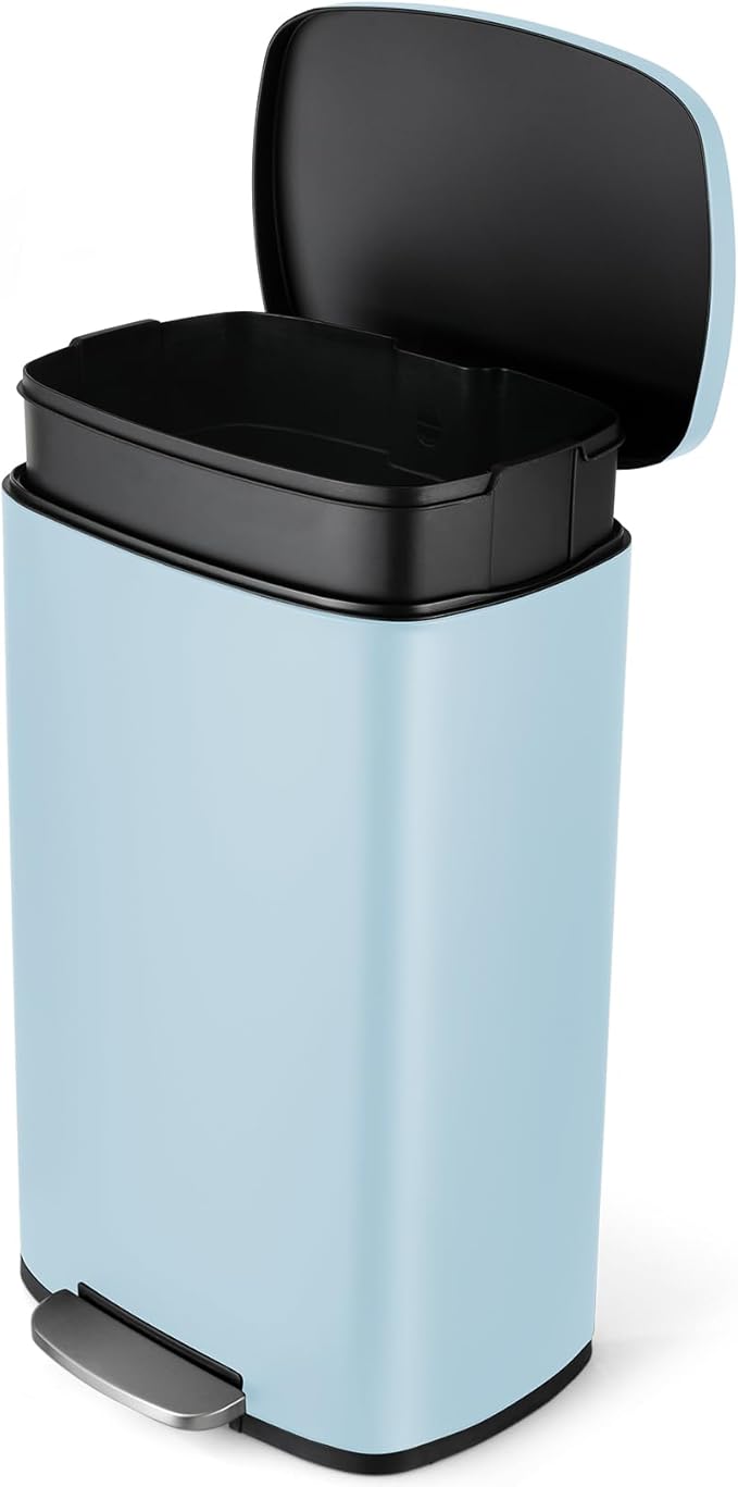 8 Gal Kitchen Trash Can, 30L Recycling or Garbage Bin, Brushed Stainless Steel Waste Basket, Soft&Quiet Close Dustbin, with Step-On Pedal, Removable Inner Bucket, for Home, Office, Living Room