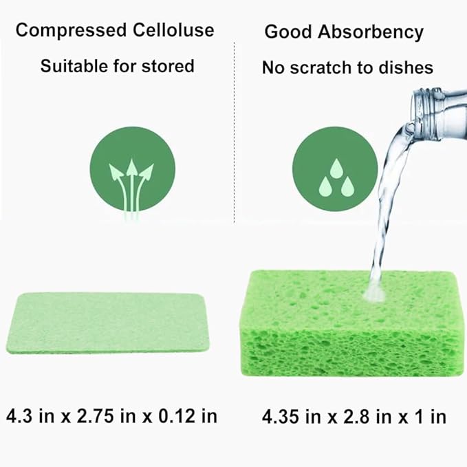 METUUTER 24-Count Cleaning Scrub Sponge- Compressed Cellulose Sponges Non-Scratch Natural Sponge for Kitchen Bathroom Cars, Funny Cut-Outs DIY for Kids