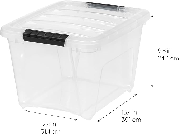 IRIS USA 19 Qt Stackable Plastic Storage Bins with Lids, 6 Pack - BPA-Free, Made in USA - See-Through Organizing Solution, Latches, Durable Nestable Containers, Secure Pull Handle - Clear