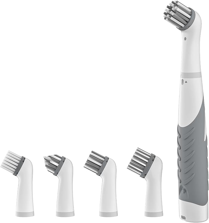 Electric Cleaning Brush with 4 in 1 Multiple Brush Heads,Indoor Household Cordless Motorized Brush for Bathroom Toilet Kitchen Tile Crevice(Gray)