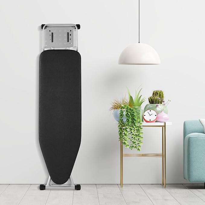Ironing Board, Heat Resistant Cover Iron Board with Steam Rest, Non-Slip Foldable Ironing Stand. Heavy Sturdy Metal Frame Legs Iron Stand(13 * 34 * 53 Inches) (Silver Black)