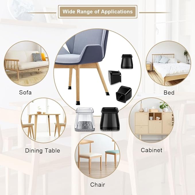 32 Pcs Square Chair Leg Protectors for Hardwood Floors,Felt Furniture Floor Protectors with Silicone Caps, Small Size (Fits Chair Legs with Side Length: 3/4" to 1")