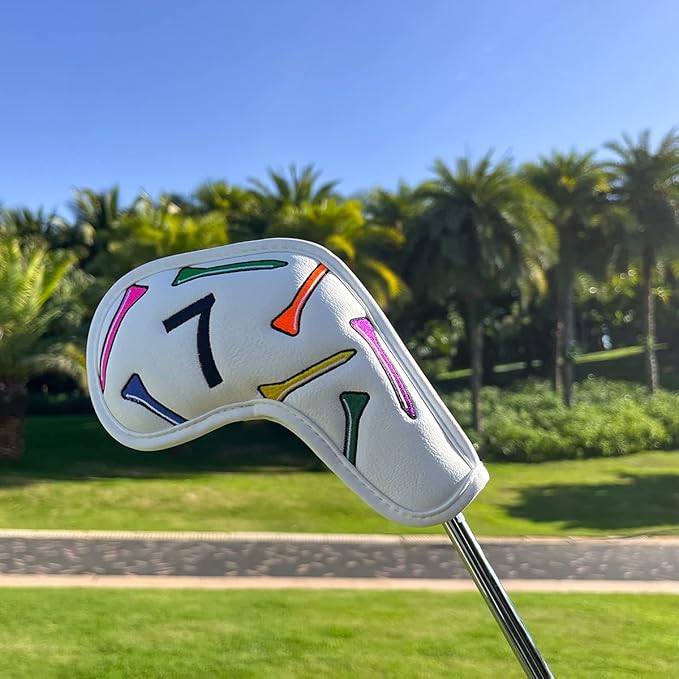 Golf Iron Head Covers 9/10pcs Leather Golf Club Covers for Iron with Magic Tape Fit Most Brand(Colorful Tee/10pcs)