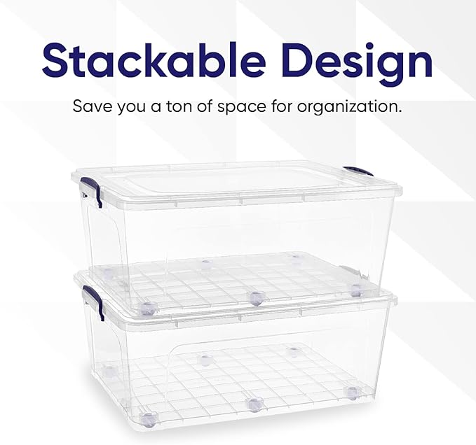 Superio Storage Bins with Lids, Clear Plastic Containers for Organizing, Stackable Totes, BPA Free, Odor Free, Organizer Boxes for Home, and Dorm (4 Pack, 60 Quart)