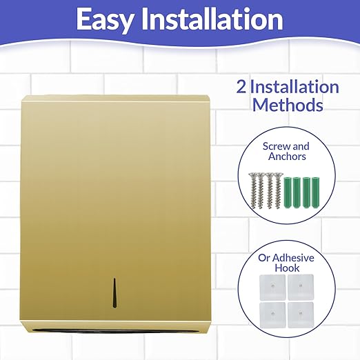 Paper Towel Dispenser Wall Mount, Brushed Gold Stainless Steel Commercial Paper Towel Holder with Lock, Large Capacity 400 C Fold/525 Multifold Towels