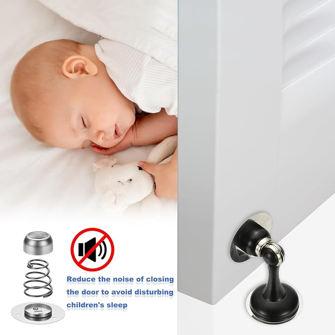 uxcell Magnetic Door Stopper, Stainless Steel Heavy Duty Door Holder, No Drilling Doors Knob Wall Protector with Self-AdhesiveTapes and Screws for Home Office Wall Floor Mounting, Black