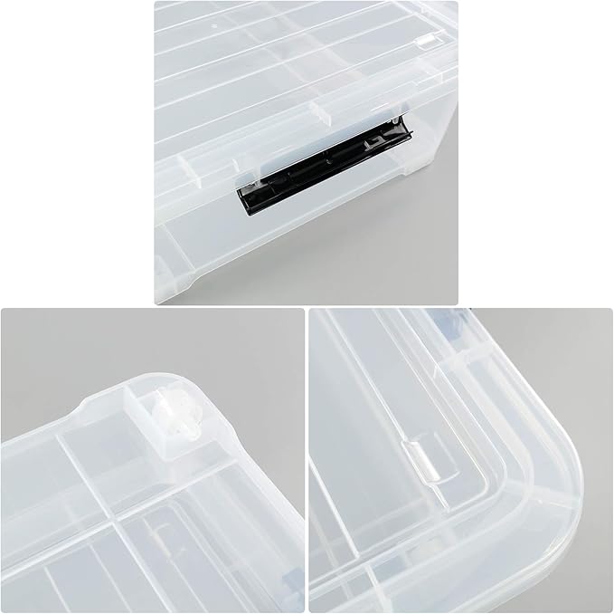 3-Pack Plastic Under Bed Storage Box Container, 40 Quart Clear Stackable Storage Box Wheeled Latching Box