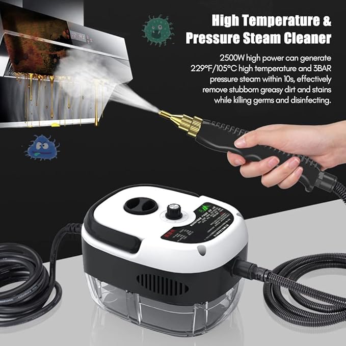 2500W Portable Handheld Steam Cleaner, High Temperature Pressurized Steam Cleaning Machine with Brush Heads for Kitchen Furniture Bathroom Car, US Plug 110V (Red)