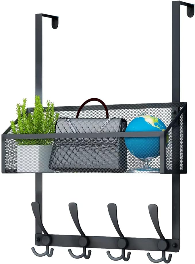 Over The Door Hooks Organizer, Coat Rack Over The Door Storage Hanger Towel Rack, Back of Door Storage Organizer for Bathroom,Bedroom,Kitchen,Office (Black 2-Tier)