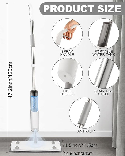 Spray Mop for Floor Cleaning Refillable Bottle with 2 Washable Reusable Microfiber Pads,Mop for Wooden,Bamboo, and Cement Floors Suitable for Both Household(with Rags)