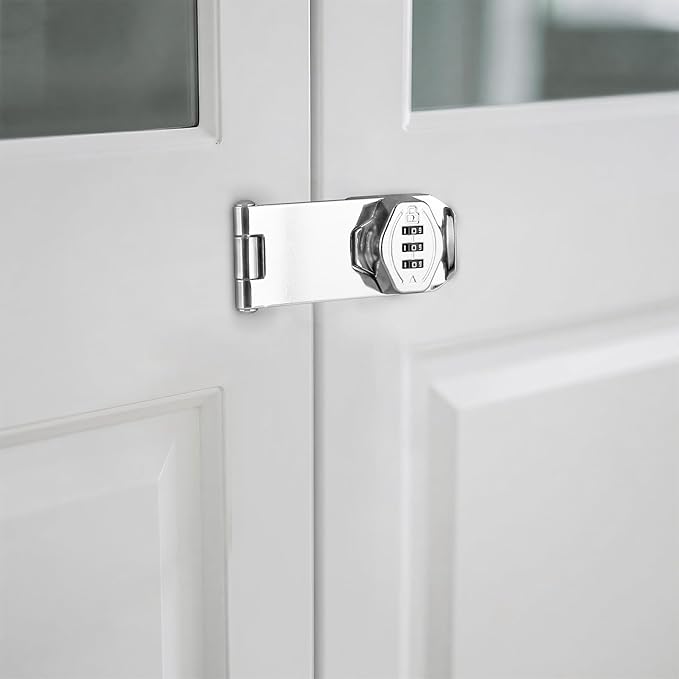 Cozy Tower 4 inch 180 Degrees Hasp Combination Lock for Cabinet, Combo Latch Lock for Cupboard, Drawer, Closet Door, Garage Fence Shed Door (Chrome, 1 Pack)