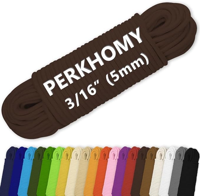 PerkHomy Cotton Rope 3/16" (5mm) 100 ft Multi Purpose Utility Diamond Braided Cord, Natural Cotton for Clothes Line Camping Crafting Flag Pole, Dark Brown