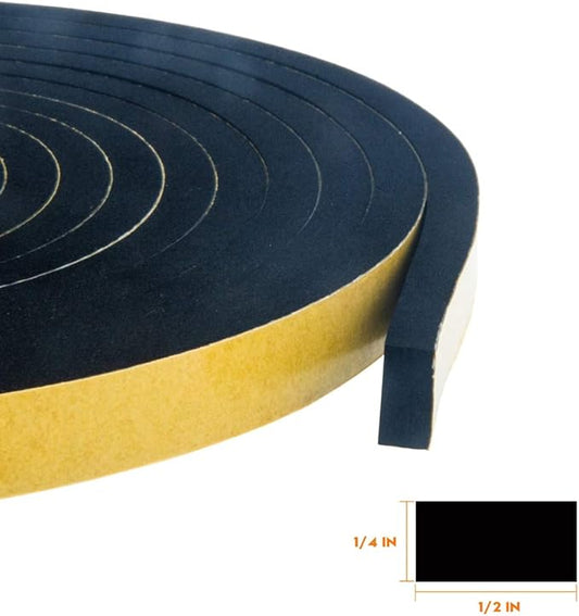 Neoprene Weather Stripping 2-Pack, 1/2 Inch Wide X 1/4 Inch Thick, High Density Foam Tape for Doors & Windows Insulation (26 Feet Total, 13 Feet/Roll)
