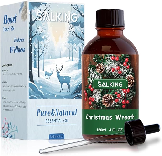 SALKING Christmas Wreath Fragrance Oil, 120ml (4 Fl Oz) Premium Essential Oils for Diffuser, Candle Scents for Candle Making, Soap Making Supplies, Diffuser Oil Scents, Holiday Gifts