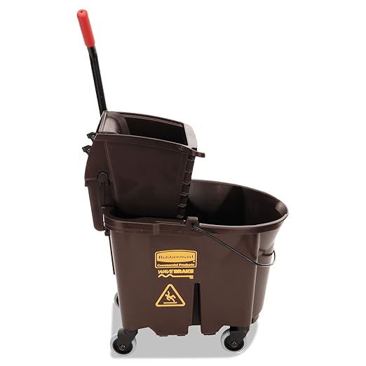 Rubbermaid Commercial Products WaveBrake 35 QT Side-Press Mop Bucket and Wringer Combo on Wheels Brown for Heavy-Duty Floor Cleaning