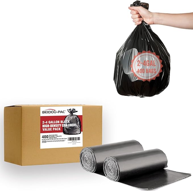 2-4 Gallon Trash Bags, 400 Count Black Garbage bags, Small Trash Can Bin Liners for Bathroom, Office, Industrial, Commercial, Janitorial, Municipal, Recycling