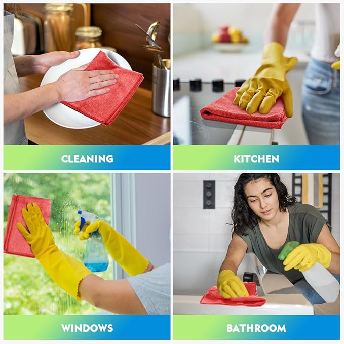 HOMEXCEL Red Microfiber Cleaning Cloth 12 Pack, 12.5 x 12.5 inch Microfiber Towels for Cars, Ultra Absorbent Car Washing Cloth, Lint Free Streak Free Cleaning Rags for Car, Kitchen, and Window