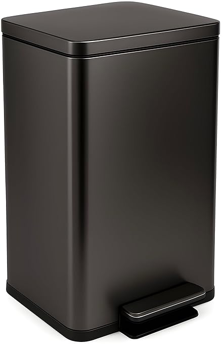SIMPLI-MAGIC 13.2 Gallon (50L) Step Trash Can – Kitchen Garbage Can with Slow-Close Lid – Odor Control, Hands-Free, Easy to Clean, Brushed Stainless Steel
