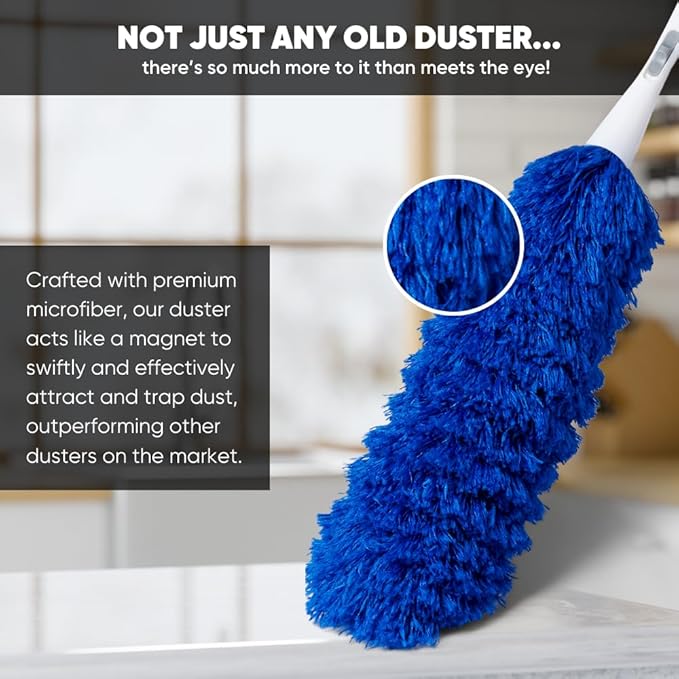 2 Pack of Microfiber Flexible Dusters with Heavy Duty Extension Pole | 8' Reach | Clean Ceiling Fans, Cobwebs, Light Fixtures, Delicate Objects