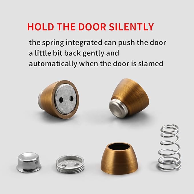 Door Stopper 1 Pack Magnetic Door Stops, Zinc Alloy Antique Brass Door Catch Door Holder Wall Floor Mounted, Metal Soft-Catch