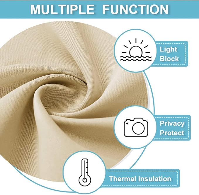 RYB HOME Room Darkening Curtains - Back Loops Solid Sunlight Block Window Decor for Nursery Bedroom Kitchen Bath Garage, Wide 42 in x Long 45, Biscotti Beige, 2 Panels