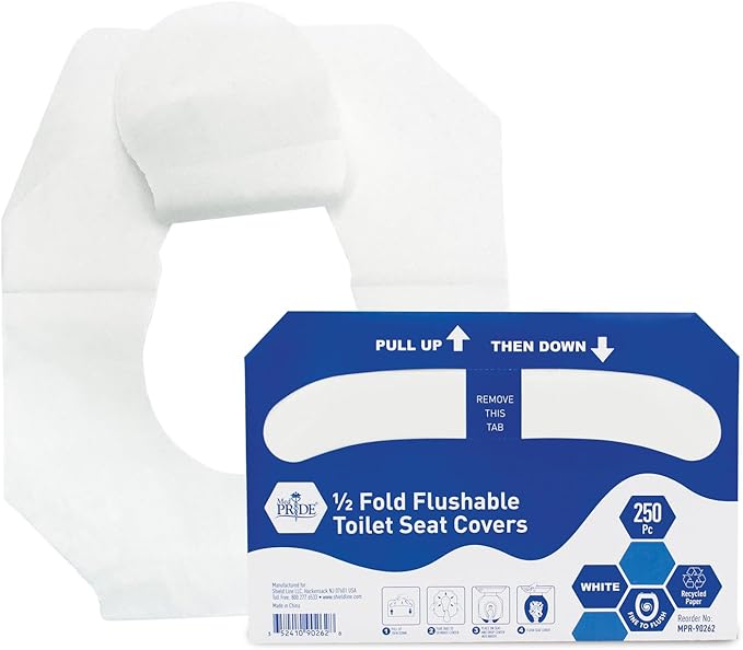 MED PRIDE Eco-Friendly Bathroom Protector Sheets - Septic Safe-Disposable Toilet Seat Covers [Pack of 250] - Flushable Toilet Seat Covers For Travel & Public Restrooms- White half-fold liners