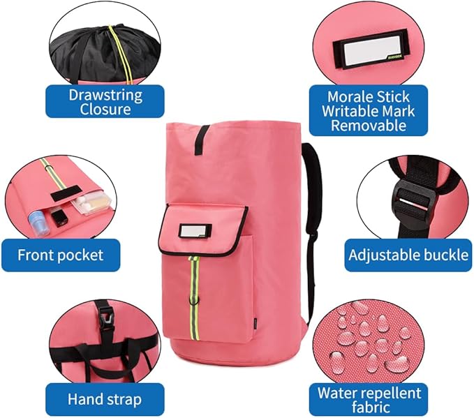 laundry bag backpack,extra-large heavy duty laundry bags,laundry backpack for college students,drawstring closure (bright red Laundry Backpack)