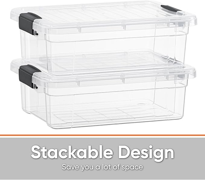 Superio Clear Storage Boxes with Lids, 2.3 Quart Plastic Container Bins for Organizing, Stackable Crates, BPA Free, Non Toxic, Odor Free, Organizers for Home, Office and Dorm, 4 Pack
