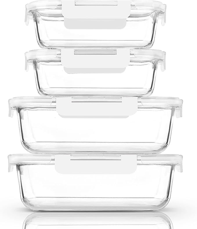 [80 oz & 36 oz]Extra Large Glass Food Storage/Baking Containers Set with Lids, 2 Pack 80 oz(10 cup)&2 Pack 36 oz (4.5 cup)Airtight Glass Container,Microwave,Oven,Freezer and Dishwasher, White