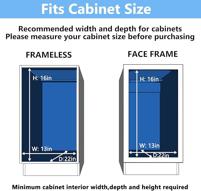 2 Tier Individual Pull Out Cabinet Organizer 12½" W x 21½" D, Heavy Duty Cabinet Pull Out Shelves, Slide Out Drawers Organization for Kitchen Cabinets Bathroom