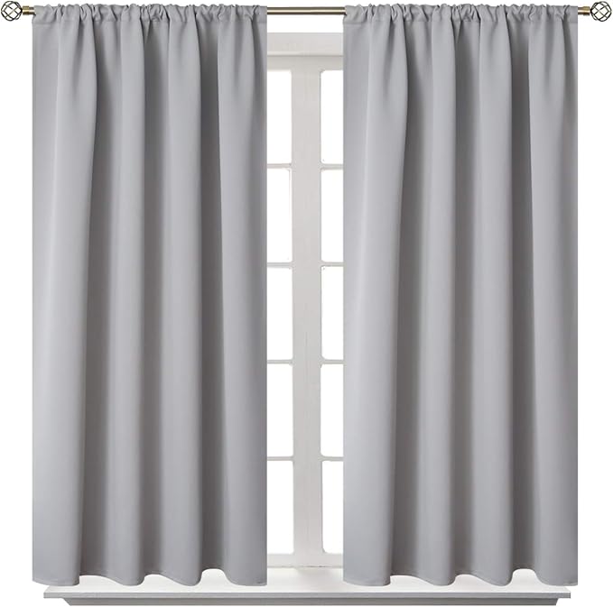 BGment Light Grey Blackout Curtains 45 Inches Length for Bedroom - Short Thermal Insulated Drapes with Rod Pocket Room Darkening for Living Room Window Privacy, 42 x 45 Inch, 2 Panels