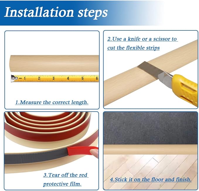 Floor Transition Strip Self Adhesive Carpet & Flooring Transitions Edging Trim Strip PVC Threshold Transitions Suitable for Threshold Height Less Than 5mm (10Ft, Wood Grain Beige-New)